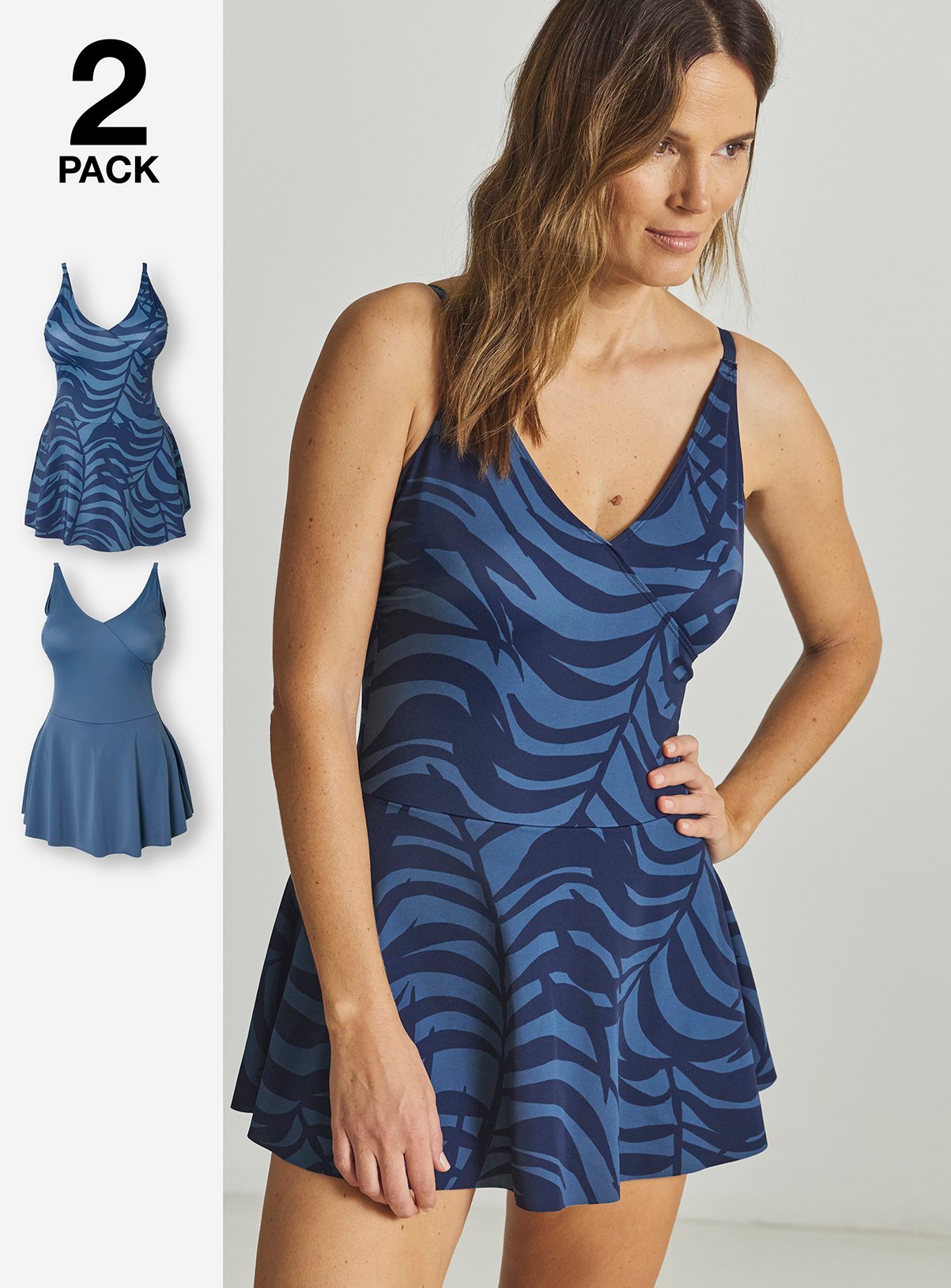 JD WILLIAMS Value 2 Pack Swimdresses Leaf Print 30 - Image 1 thumbnail